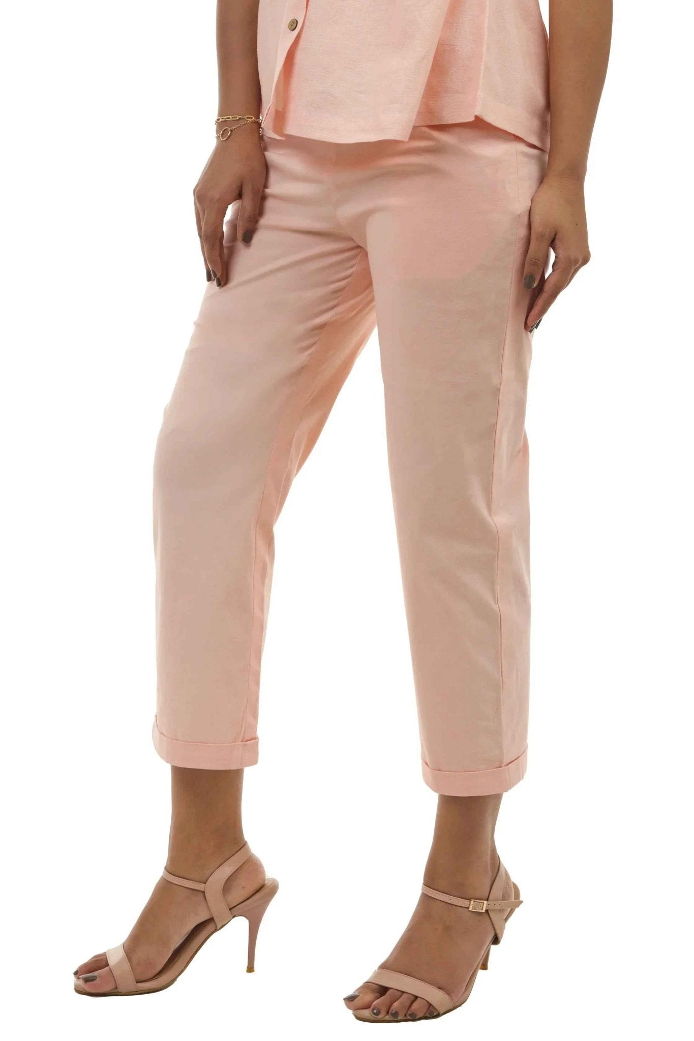 Peach Cotton Lycra Pants for Women – Stylish Casual Bottoms